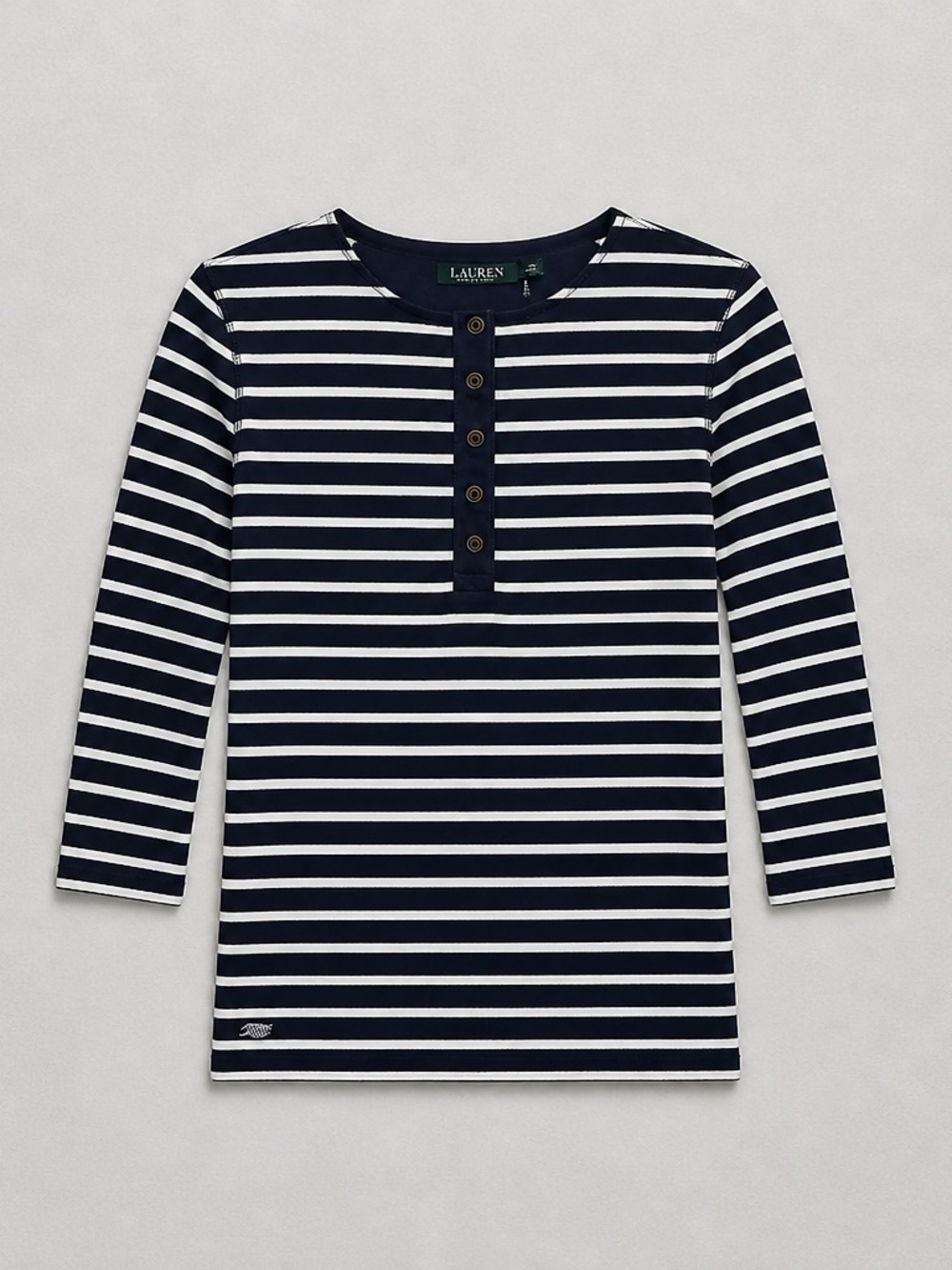 Ralph Lauren Navy & White Striped Henley Tee